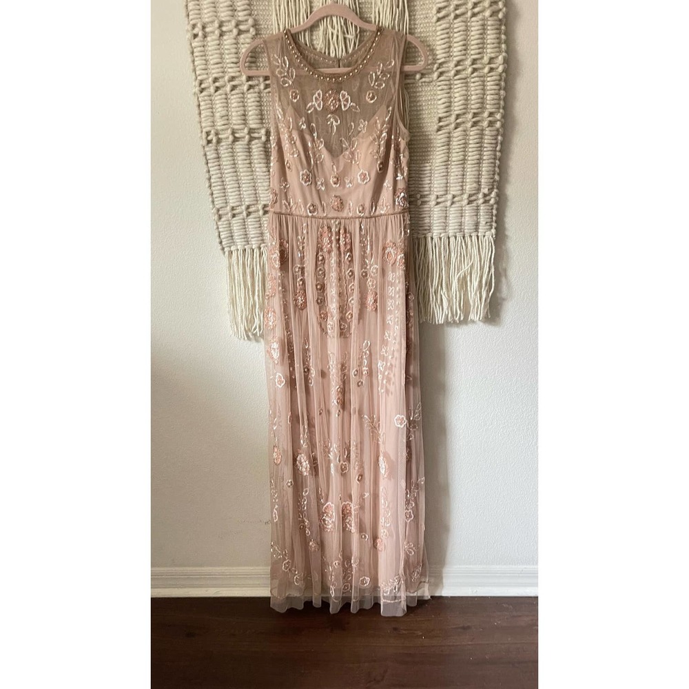 BHLDN Adrianna Papell Abbington Pink Blush Beaded Gown NWT Size 12 - Picture 16 of 16